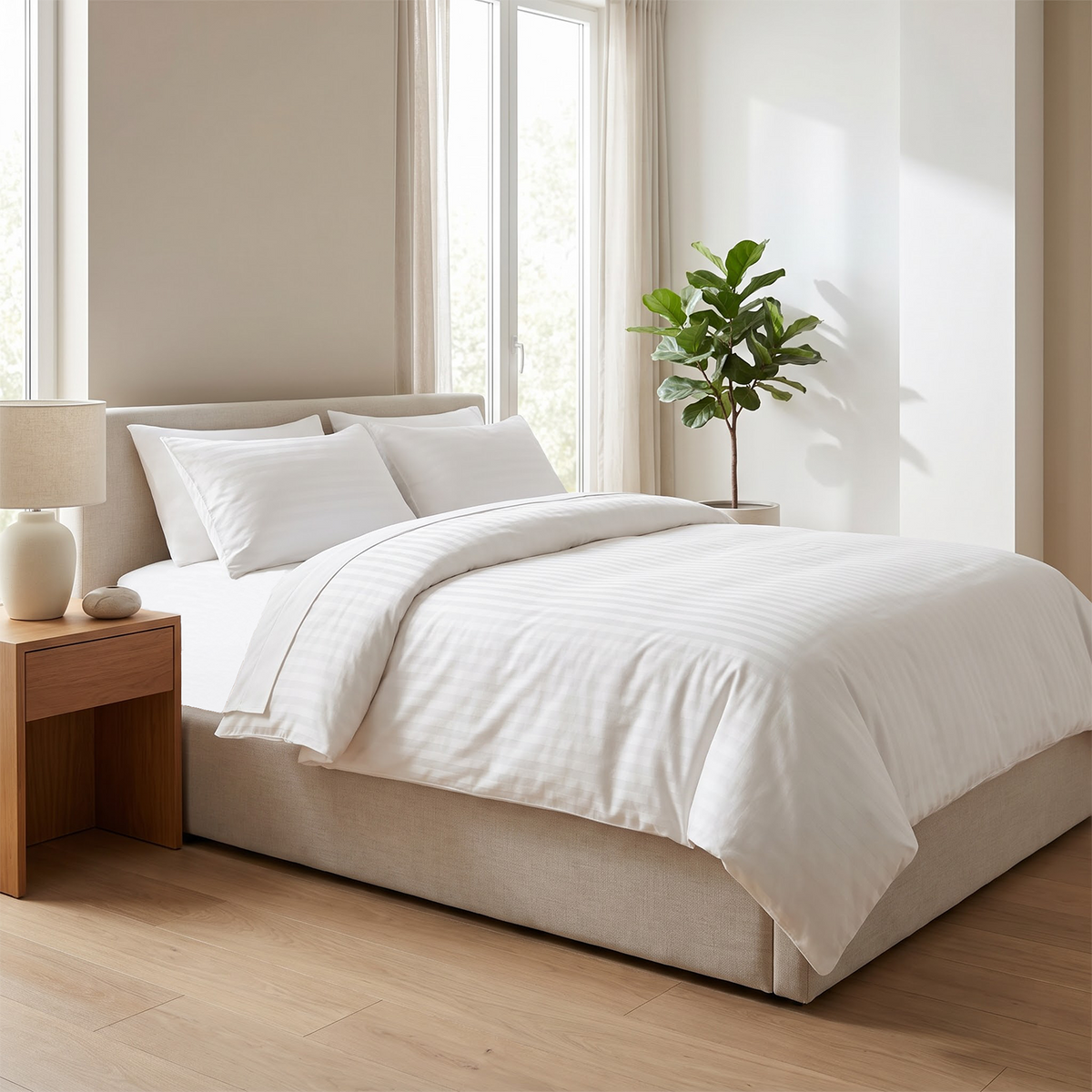 Ivory Stripe 600 Thread Count Duvet Cover | 100% Cotton Sateen