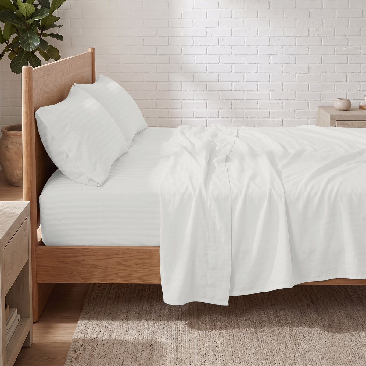 Ivory Stripe 600 Thread Count Sheet Set | 100% Cotton Sateen