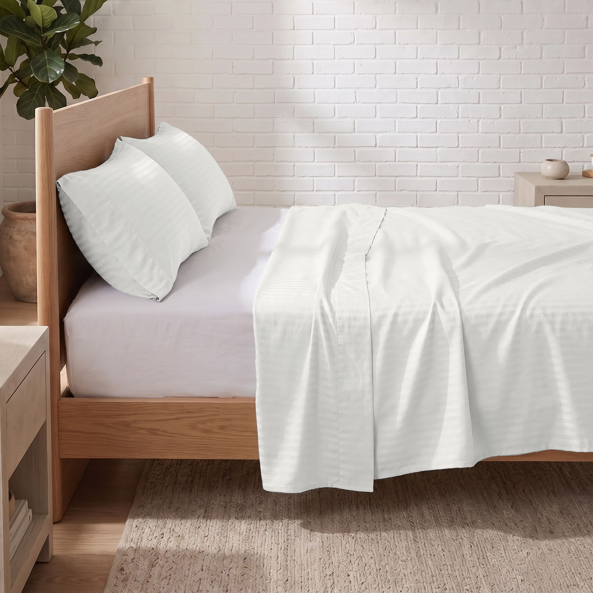 Ivory Stripe 600 Thread Count Flat Sheet | 100% Cotton Sateen