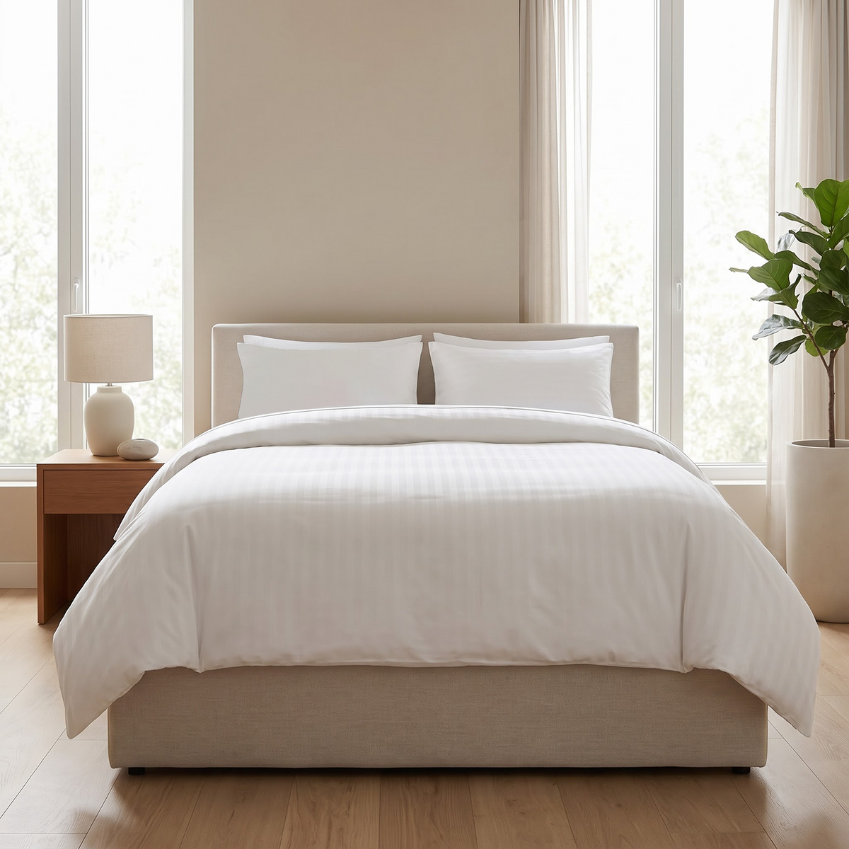 Ivory Stripe 600 Thread Count Duvet Cover | 100% Cotton Sateen