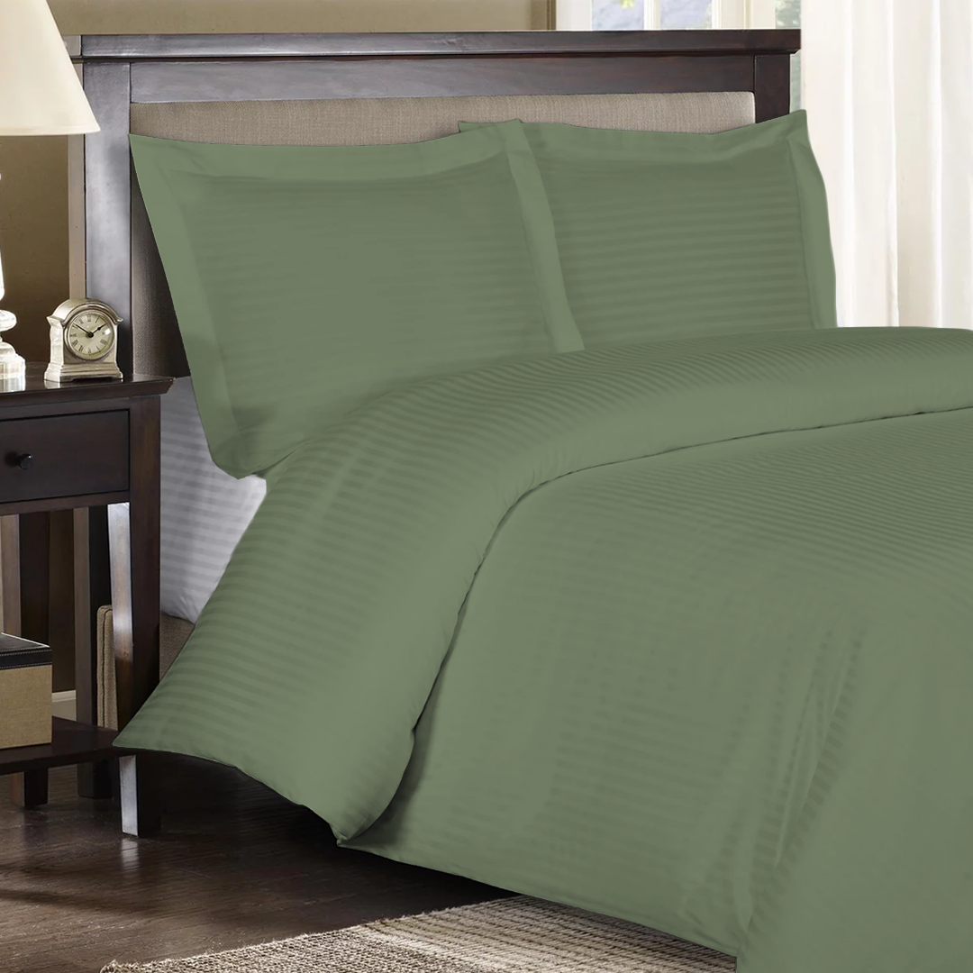 Moss Stripe Duvet Cover Set Sateen Comfy