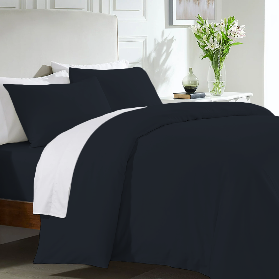Solid Navy Blue Duvet Cover Set with Fitted Sheet Comfy