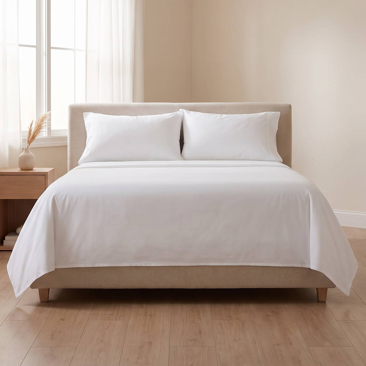 White Percale Cotton Bed Sheets - ( 4-Piece )