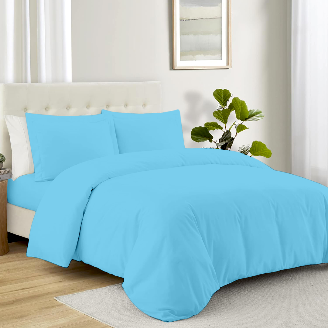 Light Blue Duvet Cover Set with Fitted Sheet
