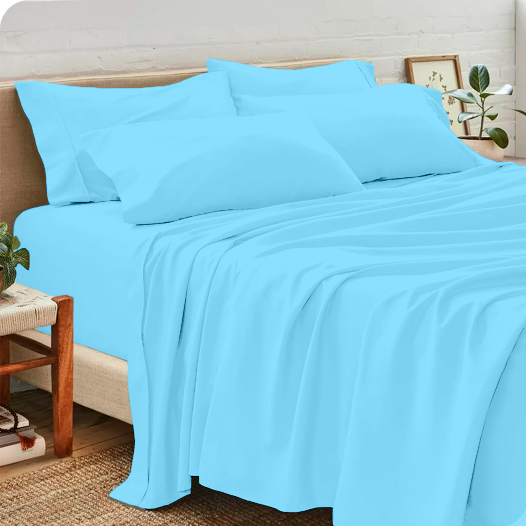 Light Blue Sheet Set with Extra Pillowcase Solid Bliss Sateen