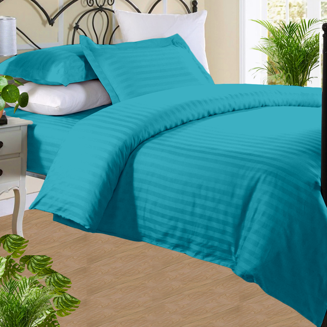Turquoise Stripe Duvet Cover Set with Fitted Sheet Comfy