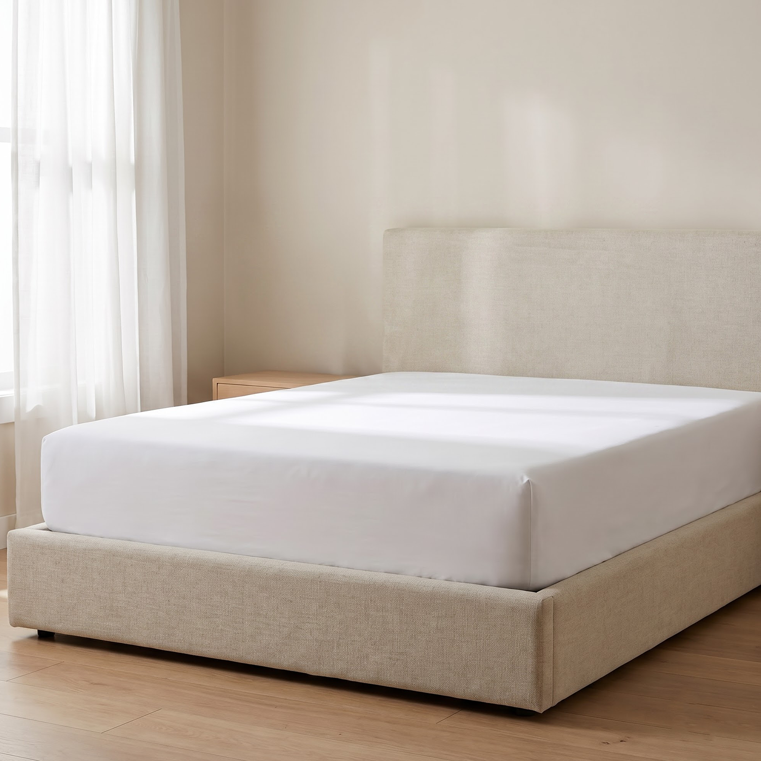White Percale Cotton Fitted Sheet Only - ( 1-Piece )