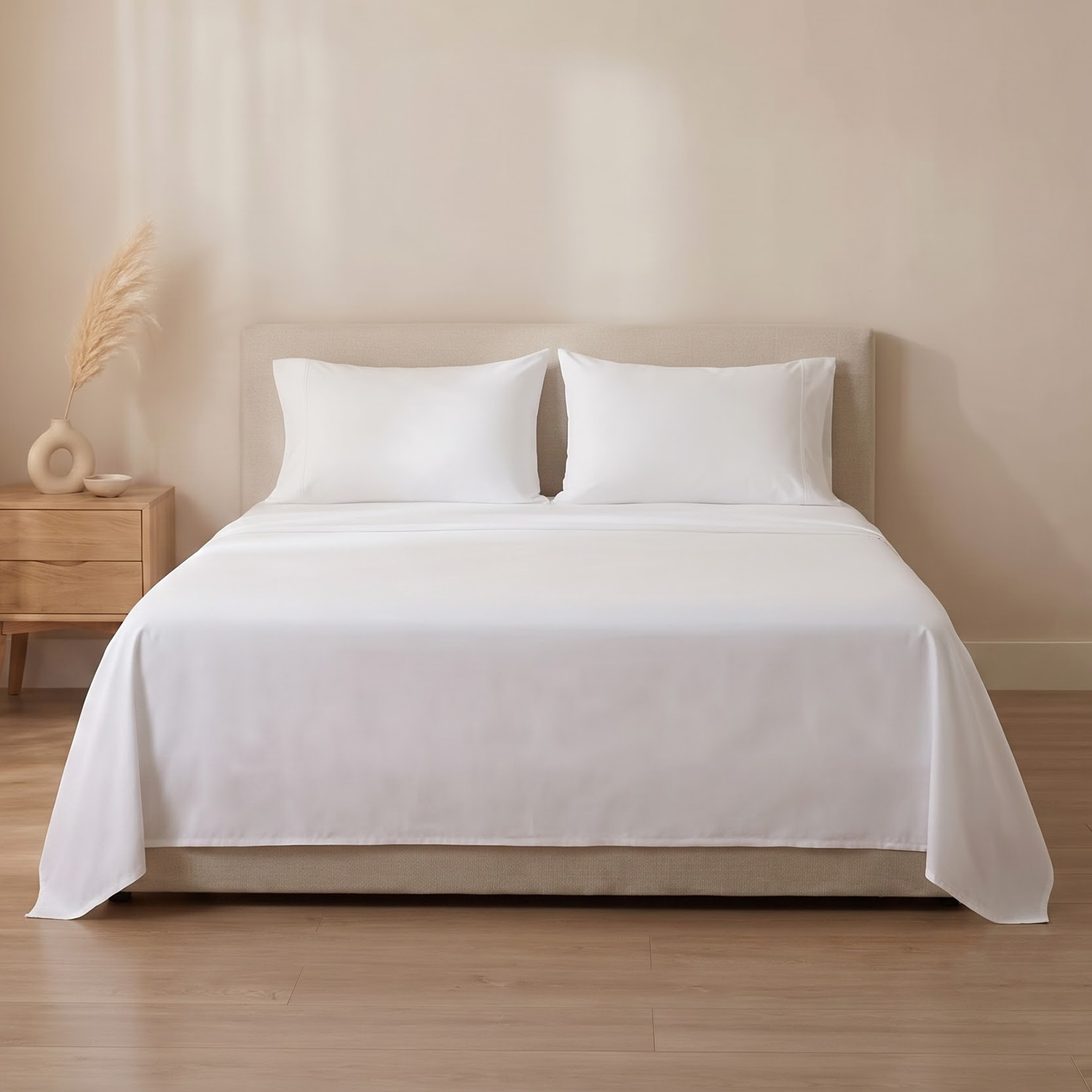 White Percale Cotton Flat Sheet & Pillowcase Set