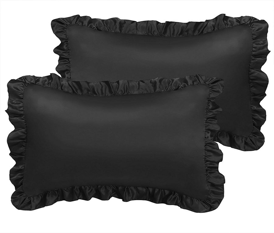 black ruffled pillow shams