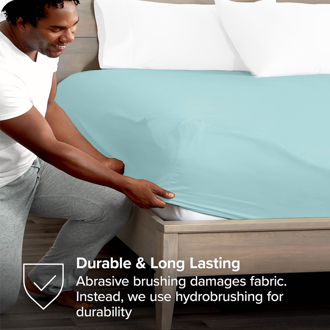 Aqua Blue Fitted Sheet Solid Sateen Comfy