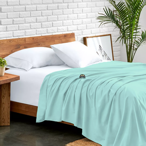 Aqua Blue Flat Sheet Solid Comfy Sateen