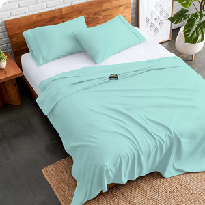 Aqua Blue Flat sheet with Pillowcase Comfy Solid Sateen