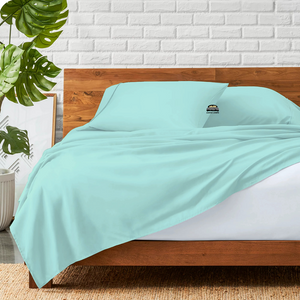 Aqua Blue Flat sheet with Pillowcase Comfy Solid Sateen