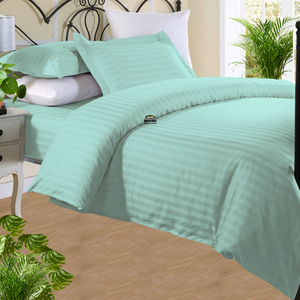 Aqua Blue Stripe Duvet Cover Set with Fitted Sheet Comfy Sateen