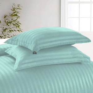 Aqua Blue Stripe Duvet Cover Set with Fitted Sheet Comfy Sateen