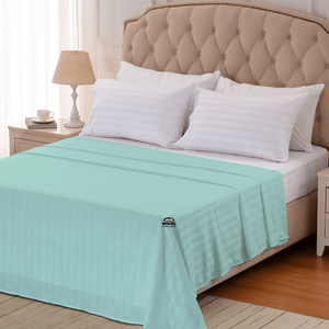 Aqua Blue Stripe Flat Sheet Comfy Sateen