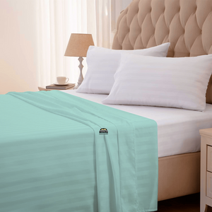 Aqua Blue Stripe Flat Sheet Comfy Sateen