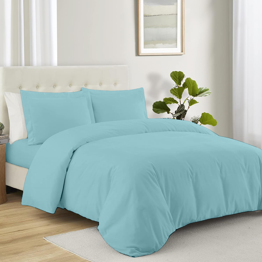 Aqua Blue Duvet Cover Set with Fitted Sheet 