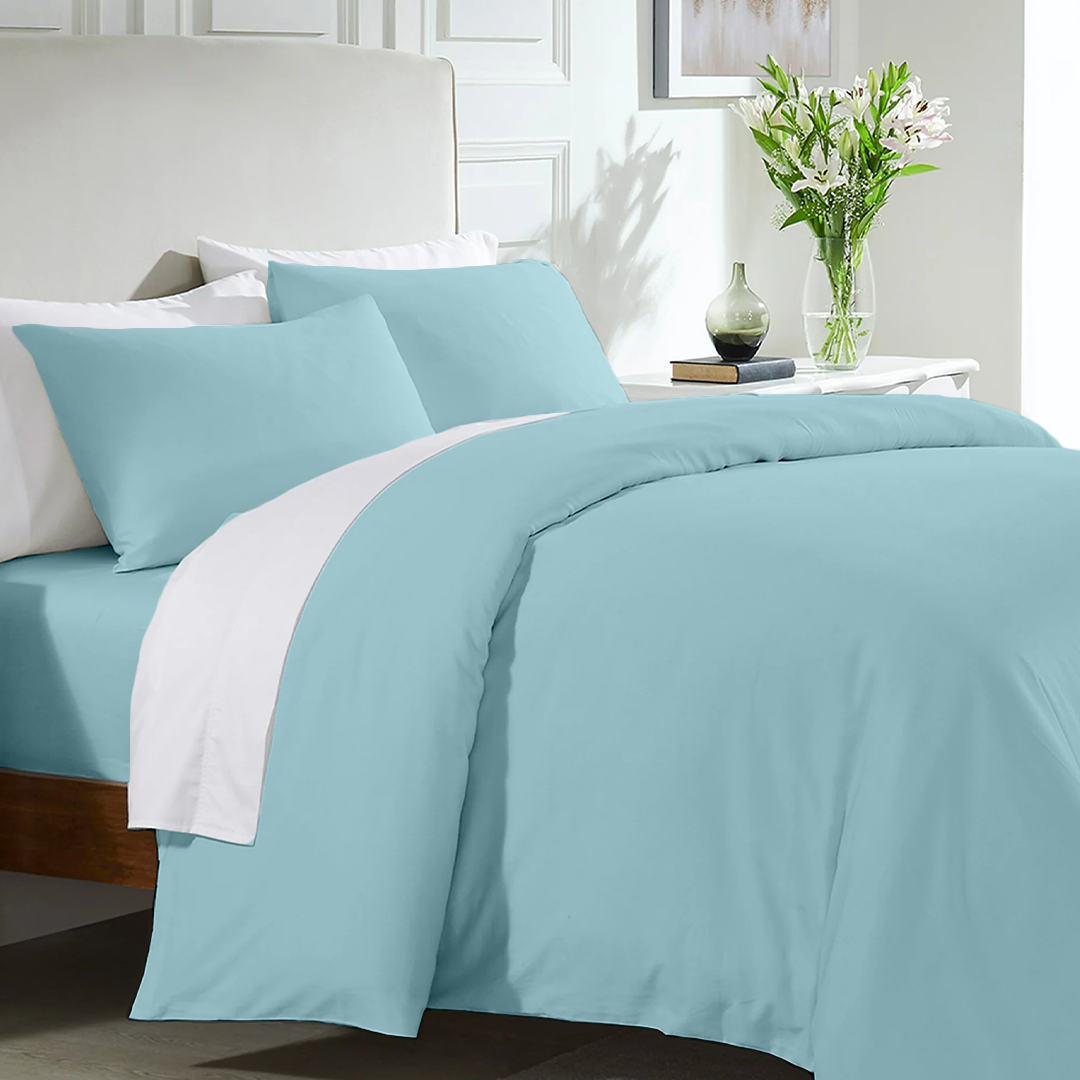 Aqua Blue Duvet Cover Set with Fitted Sheet 