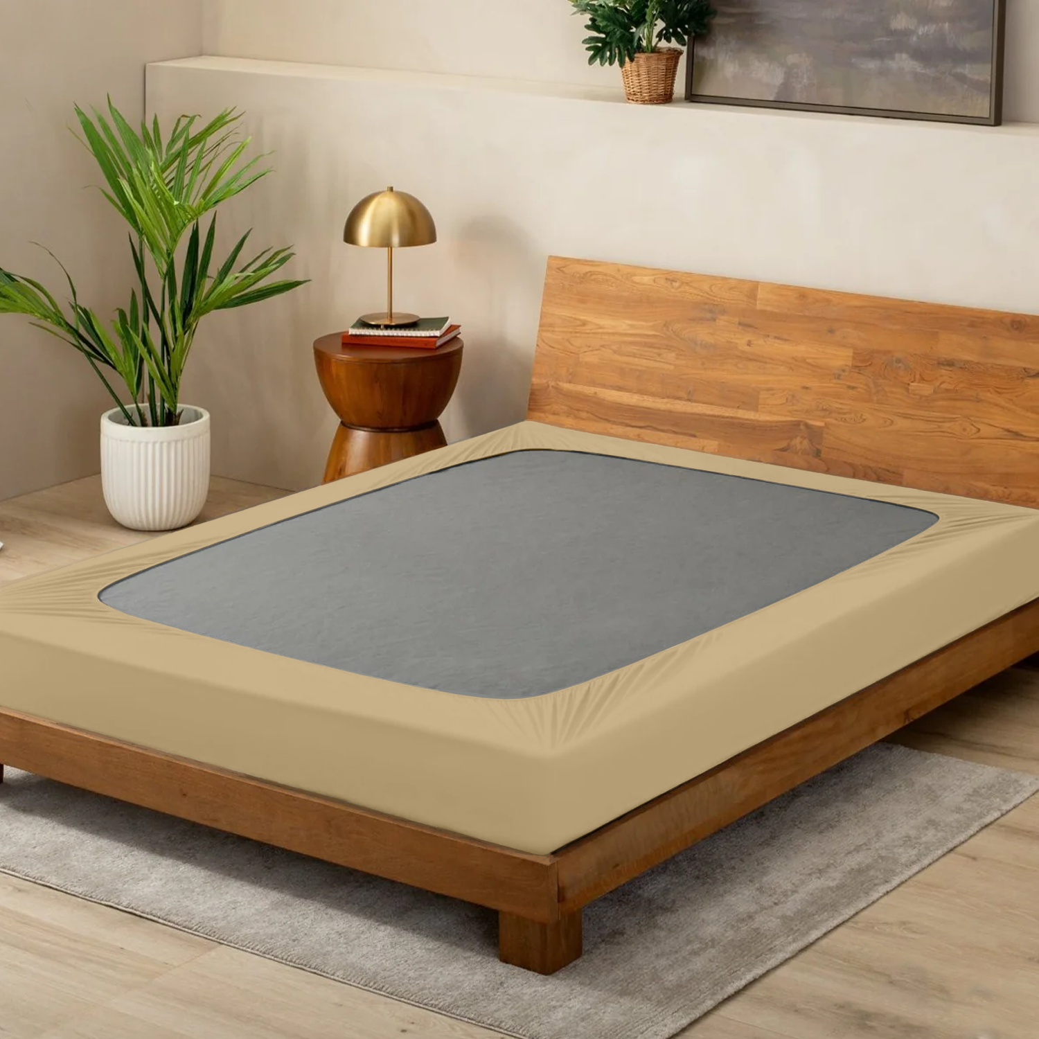 Beige Blue Box Spring Cover