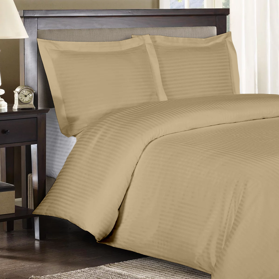 Beige Stripe Duvet Cover set Comfy Sateen