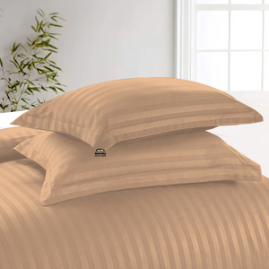 Beige Stripe Duvet Cover Set with Fitted Sheet Sateen Comfy