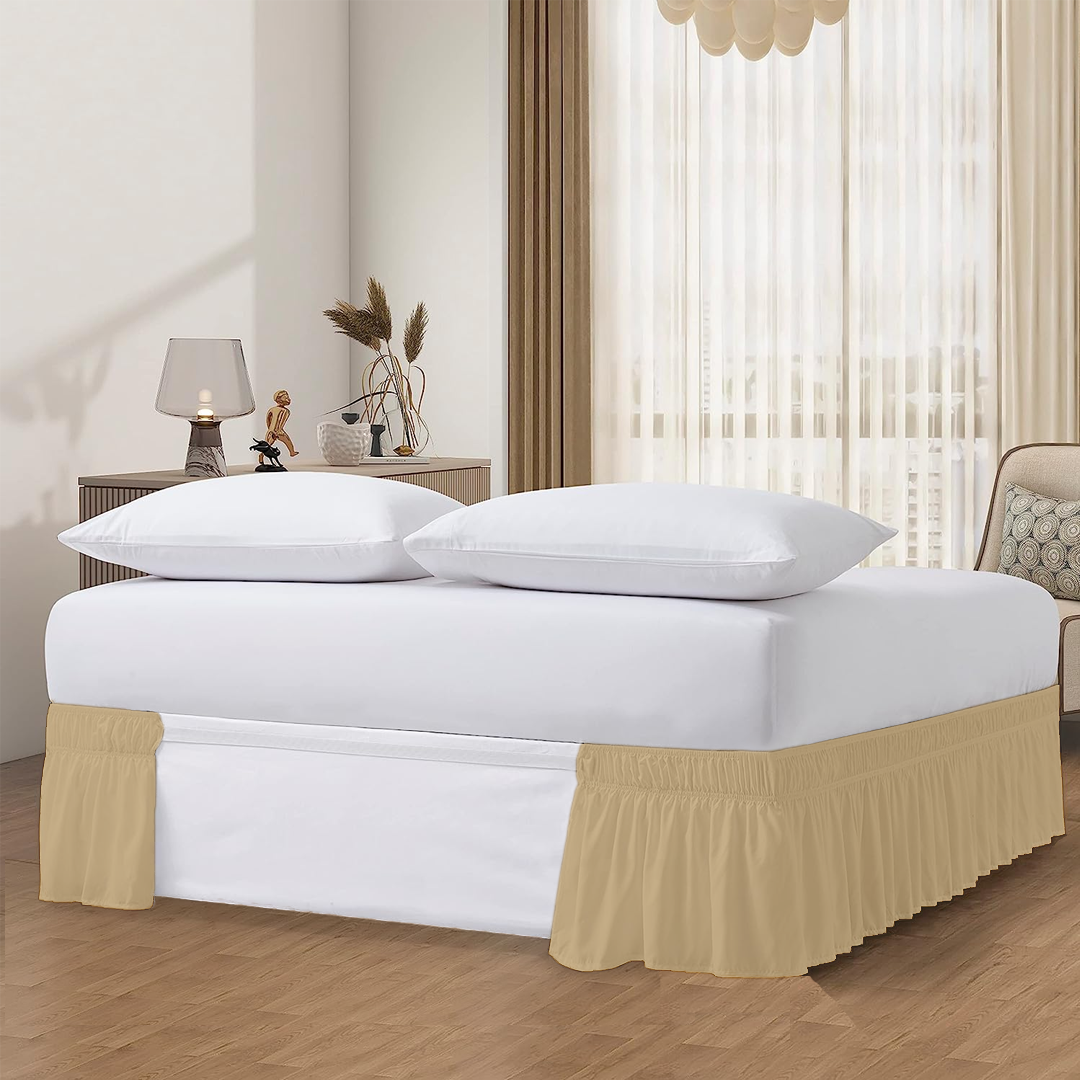 Beige Wrap Around Bed Skirt Solid Comfy Sateen
