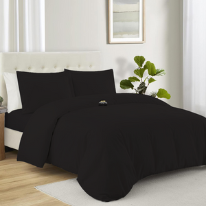 Solid Black Duvet Cover Set with Fitted Sheet Comfy