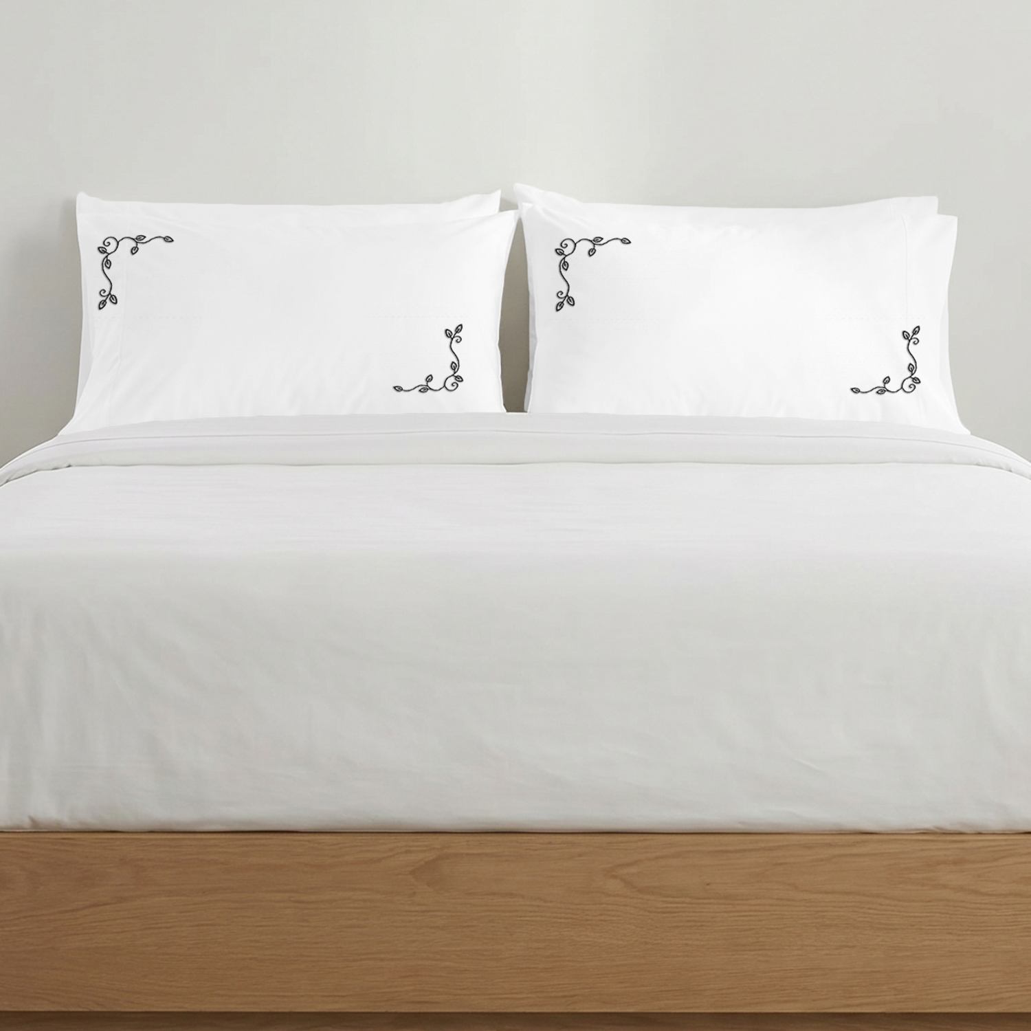 White Floral Vine Embroidered Pillow Covers