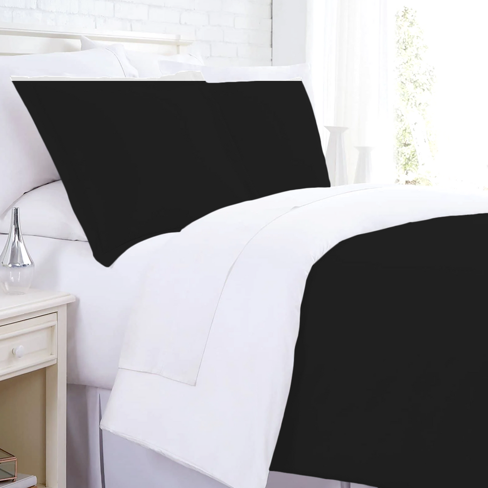 FABRIC FANTASTIC Reversible Black & White Duvet Cover Set - Queen/King/Super - Antimicrobial