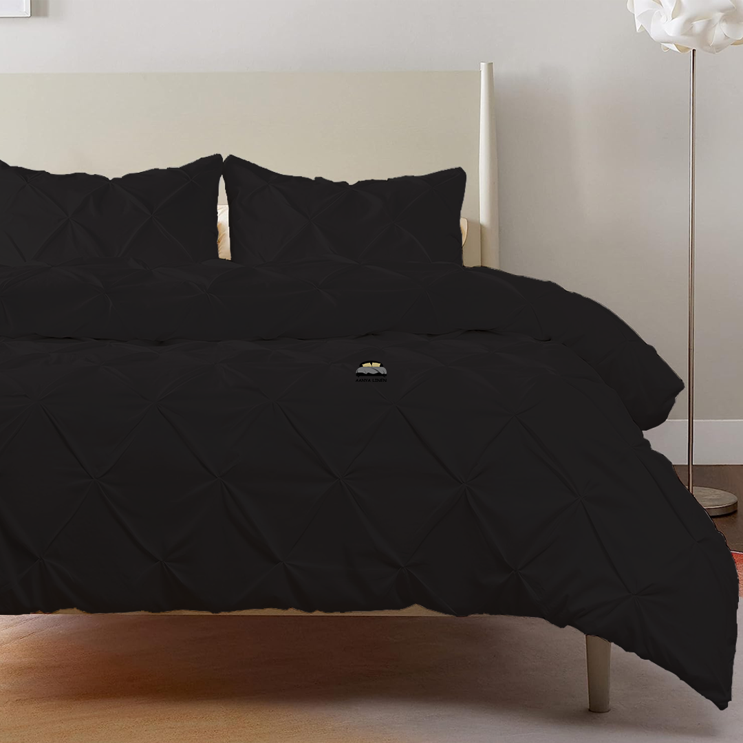 Black Pin tuck Duvet Cover Set AanyaLinen