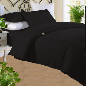 Black Stripe Duvet Cover Set with Fitted Sheet Comfy Sateen