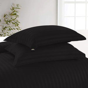 Black Stripe Duvet Cover Set with Fitted Sheet Comfy Sateen