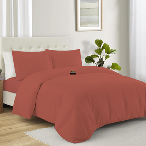 Brick Red Duvet Cover Set with Fitted Sheet Solid Comfy