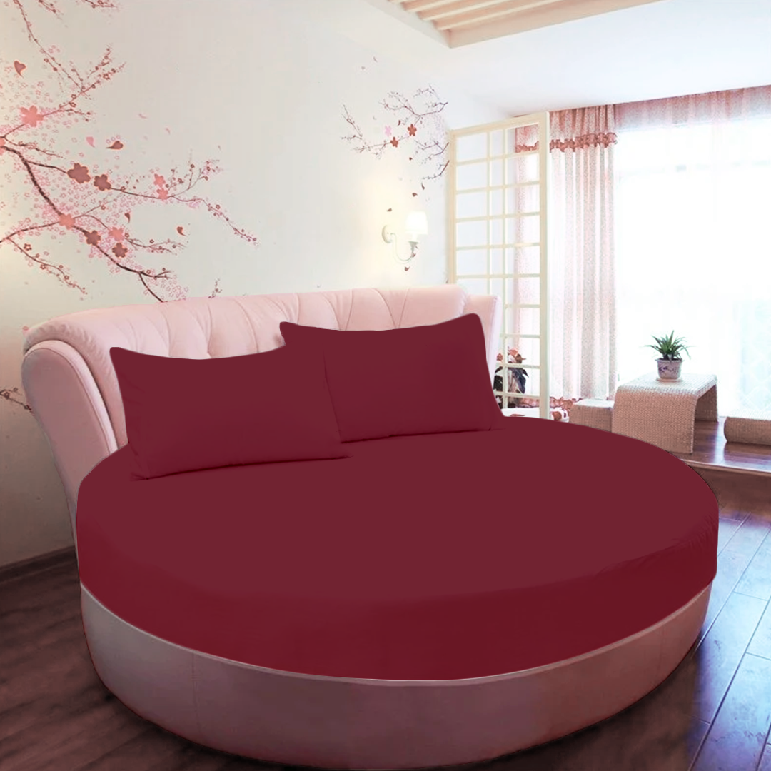 Burgundy Round Fitted Bed Sheets