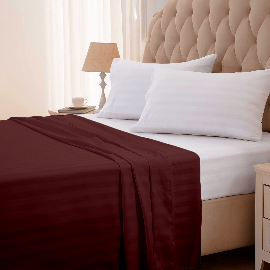 Burgundy Stripe Flat Sheet Comfy Sateen