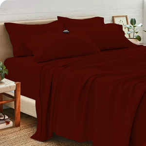 Burgundy Sheet Set with Extra Pillowcase Comfy Solid Sateen