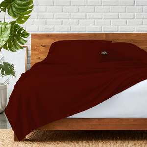 Comfy Burgundy Flat sheet with Pillowcase Sateen Solid