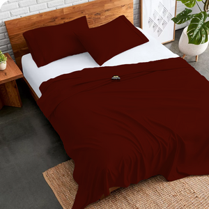 Comfy Burgundy Flat sheet with Pillowcase Sateen Solid