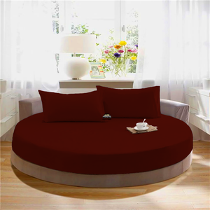 Burgundy Round Fitted Sheet with Pillowcase Comfy Solid Sateen