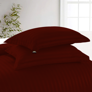 Burgundy Stripe Duvet Cover Set with Fitted Sheet Sateen Comfy