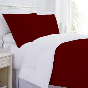 Burgundy and White Reversible Duvet Set Comfy Solid Sateen