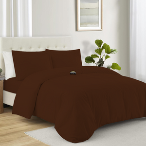 Chocolate Duvet Cover Set with Fitted Sheet Solid Comfy Sateen
