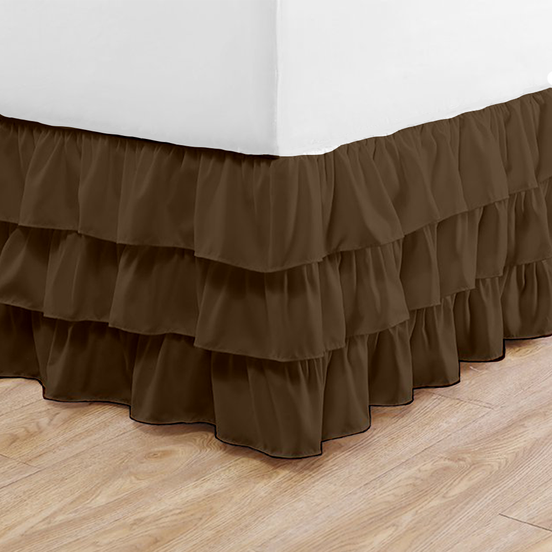 Chocolate Multi Ruffle Bed Skirt Bliss Solid