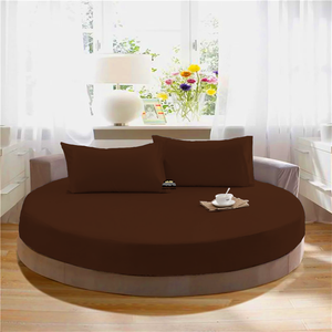 Chocolate Round Fitted Sheet with Pillowcase Comfy Solid Sateen