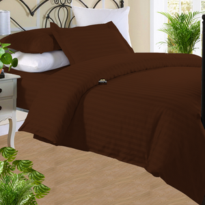 Chocolate Stripe Duvet Cover Set with Fitted Sheet Sateen Comfy