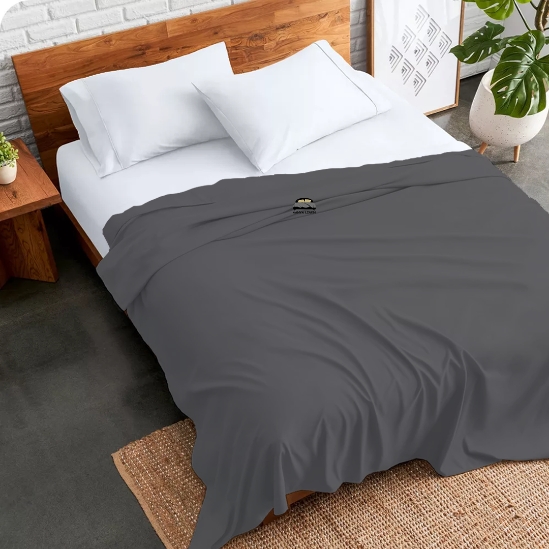 Grey Flat Sheet in Twin Size to King Size AanyaLinen
