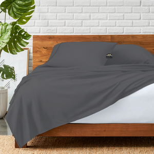 Dark Grey Flat Sheet with Pillowcase Bliss Solid Sateen