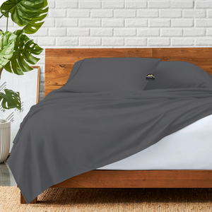 Dark Grey Flat Sheet with Pillowcase Solid Comfy Sateen
