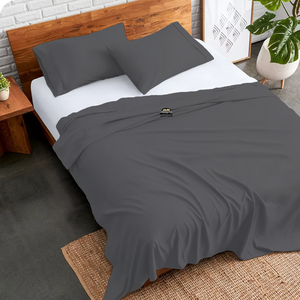 Dark Grey Flat Sheet with Pillowcase Bliss Solid Sateen